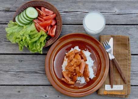 Korv stroganoff med gott ris och som krämig gryta