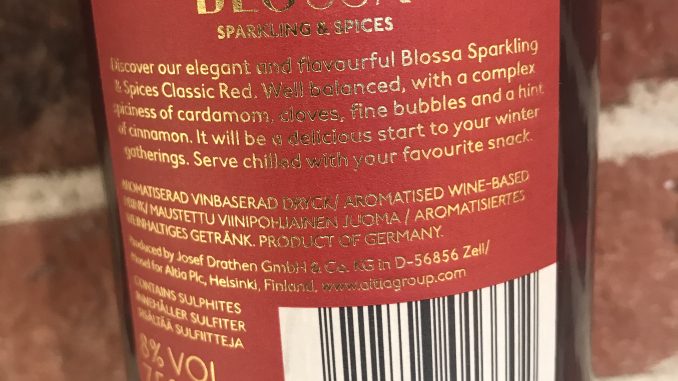 Blossa Sparkling & Spices Classic Red -back label