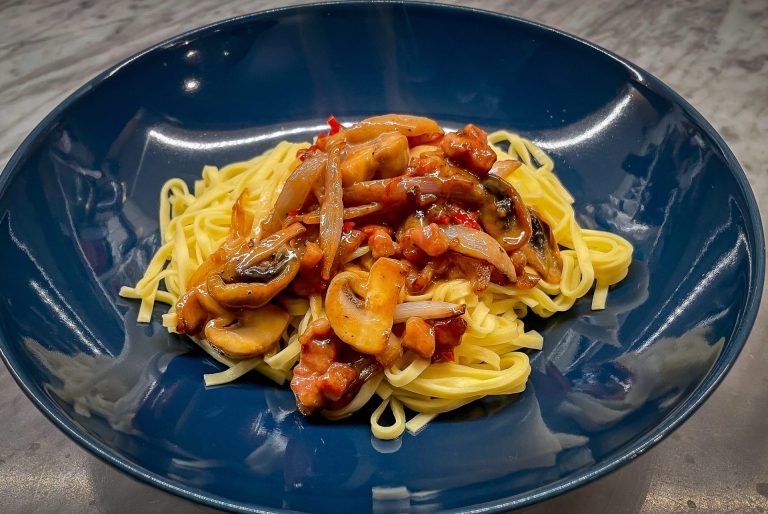 Tagliolini med pancetta och champinjoner -enkel god vardagsmat