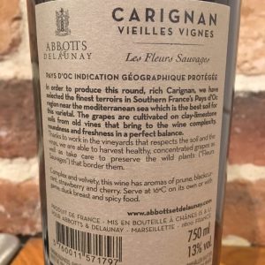 Les Fleurs Sauvages Carignan back label Les Fleurs Sauvages Carignan back label
