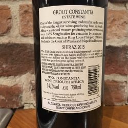 Groot Constantia Shiraz 2015 back label Groot Constantia Shiraz 2015 back label