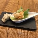 Gamberi fritti con maionese al plancton
